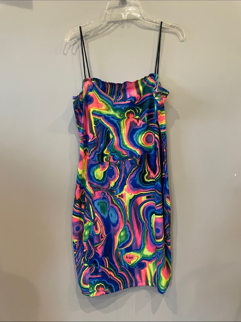 Vibrant Multicolor Slip Dress with Neon Swirl Print